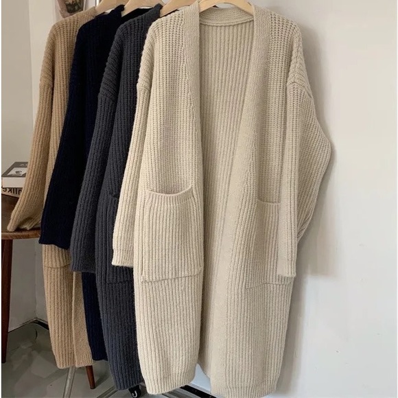 611. 🛑AT COST! Cardigan Duster Brushed Chunky Thick Below Knee Rib Cream - Picture 3 of 4